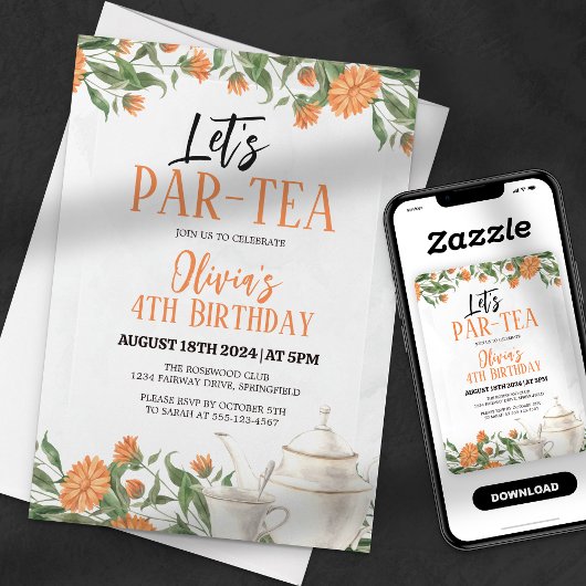 Invitation Fête de thé floral, par-tea, aquarelle