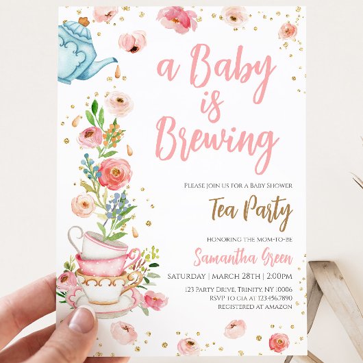 Invitation Fête de thé floral pour bébé
