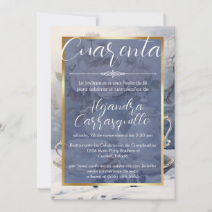 Invitation Fête de thé jolie bleu espagnol 40e anniversaire