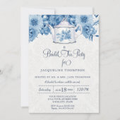 Invitation Fête de thé nuptiale Marine Bleu Blanc Floral Teap (Devant)