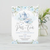 Invitation Fête de Thé Par-Thé Silver Baby Blue Anniversaire (Debout devant)