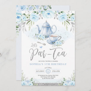 Invitation Fête de Thé Par-Thé Silver Baby Blue Anniversaire