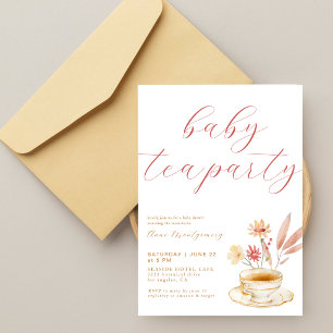 Invitation Fête de Thé pour Bébé Écriture Élégante Fille Show