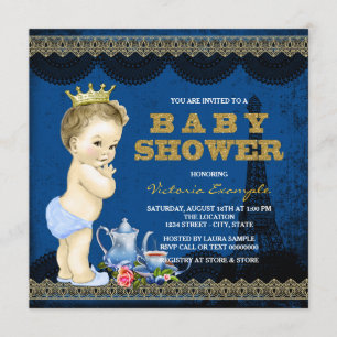 Invitation Fête de thé pour bébé Prince Paris Garçons Bleu Ro