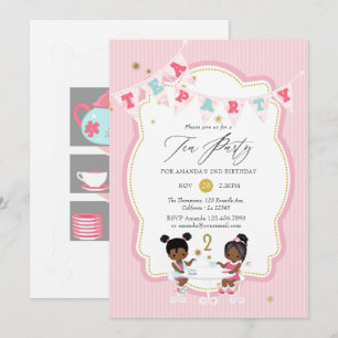 Invitation Fête de thé pour les 2 ans de la petite fille rose