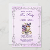 Invitation Fête de thé victorienne aux papillons violets (Devant)