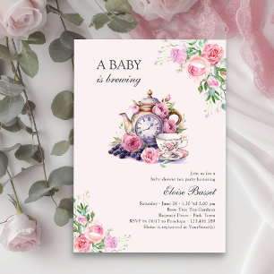 Invitation Fête de thé vintage Baby is Brewing Rose bébé fill