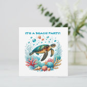 Invitation Fête de tortue de mer de plage mignonne (Debout devant)