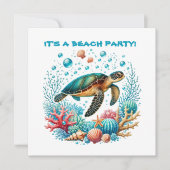 Invitation Fête de tortue de mer de plage mignonne (Devant)