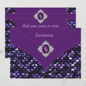 Invitation Fête de toutes occasions en sequins violets (Devant / Derrière)