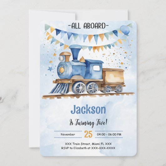 Invitation Fête de train pour le 5e anniversaire (Devant)