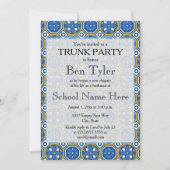 Invitation Fête de Tronc Mosaïque Ethnique Bleu Vert Blanc (Devant)