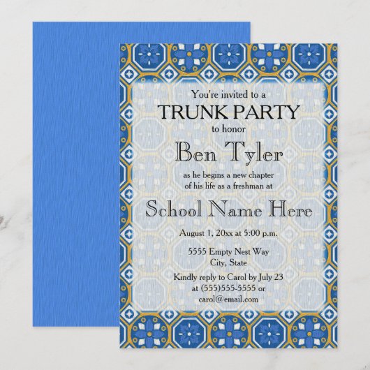 Invitation Fête de Tronc Mosaïque Ethnique Bleu Vert Blanc (Devant / Derrière)