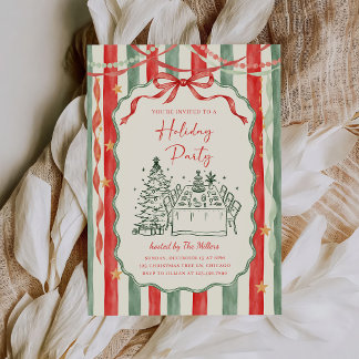 Invitation Fête de vacances à ruban rayé vintage