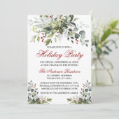 Invitation Fête de Vacances Aquarelle Verdure Berries rouges (Debout devant)