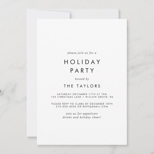 Invitation Fête de vacances avec une typographie chic (Devant)