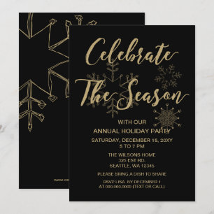 Invitation Fête de vacances Black and Gold Modern