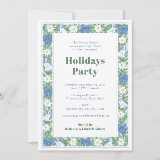 Invitation Fête De Vacances Bleu Et Blanc (Devant)