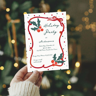 Invitation Fête de vacances bord ondulé vintage rétro Noël