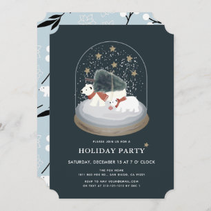 Invitation Fête de vacances de bleu marine de globe de neige