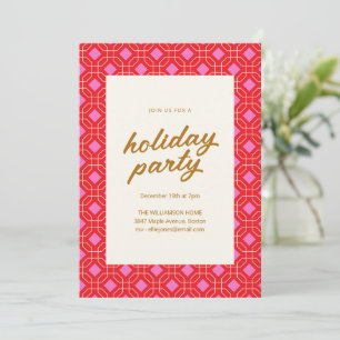 Invitation Fête de vacances de style géométrique rouge et ros