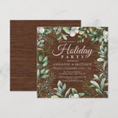 Invitation Fête de vacances de verdure rustique d'hiver (Devant / Derrière)