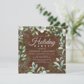 Invitation Fête de vacances de verdure rustique d'hiver (Debout devant)