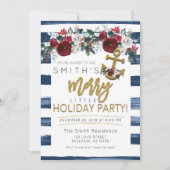 Invitation Fête de Vacances de Yacht Nautique Stripes de Noël (Devant)