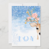 Invitation Fête de Vacances Deer Holly Rose neige Floral Bleu (Dos)