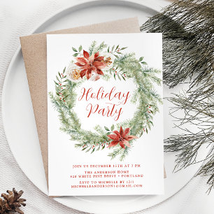 Invitation Fête de vacances élégante avec poinsettias et verd