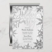 Invitation FÊTE DE VACANCES Flammes de neige en argent Script (Devant / Derrière)