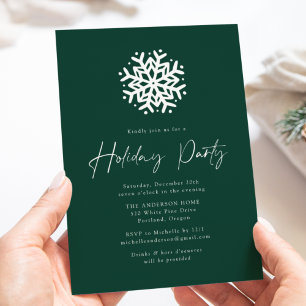 Invitation Fête de vacances flocon de neige simple vert