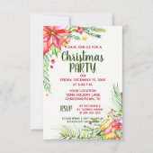 Invitation Fête de vacances florale de Noël d'aquarelle (Devant)