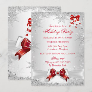 Invitation Fête de vacances hivernale Rouge Blanc Argent