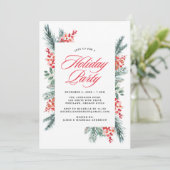 Invitation Fête de vacances Holly et À feuillage persistant (Debout devant)
