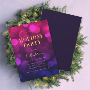 Invitation Fête de vacances Magenta Blue Bokeh Lumières Faux