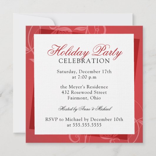 Invitation Fête de vacances moderne et élégante Rouge Floral (Devant)