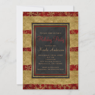 Invitation Fête de vacances Moderne Marbre Rouge et Flocons d