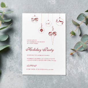 Invitation Fête de vacances Monogramme Bauble Ornements Berry
