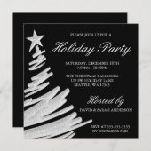 Invitation Fête de vacances noire et argentée d'arbre de Noël (Devant / Derrière)