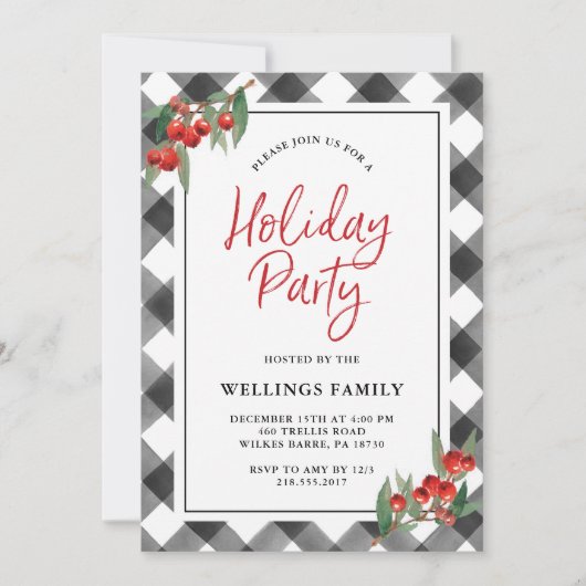 Invitation Fête de vacances noire et blanche de plaid de (Devant)