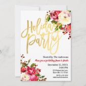 Invitation Fête de vacances Or Moderne Écriture Florale Baies (Devant)