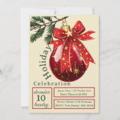 Invitation Fête de vacances Ornement rouge avec mignon Bow (Devant)