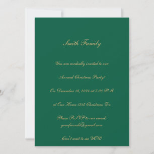 Invitation Fête de vacances personnalisable verte et or