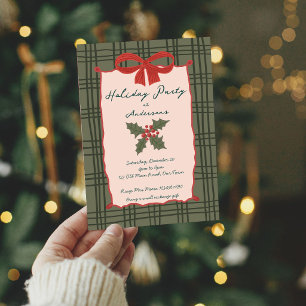 Invitation Fête de vacances rayures rétro vintage Noël