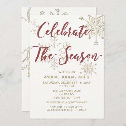 Invitation Fête de vacances Red and Gold Modern (Devant / Derrière)