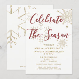 Invitation Fête de vacances Red and Gold Modern