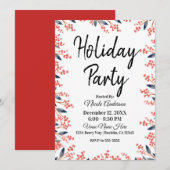 Invitation Fête de vacances rouge aquarelle Baies d'hiver Feu (Devant / Derrière)