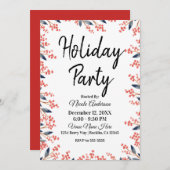 Invitation Fête de vacances rouge aquarelle Hiver Baies Feuil (Devant / Derrière)