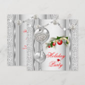 Invitation Fête de vacances Rouge Argent Blanc Noël 4 (Devant / Derrière)